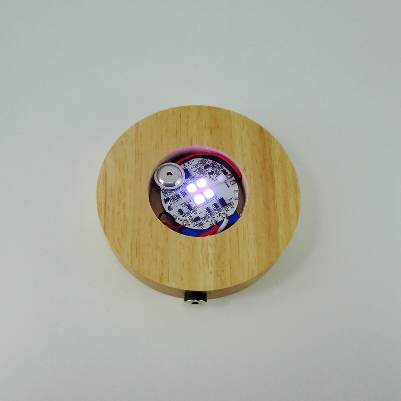 发光底座灯七彩实木质工艺品水晶鱼缸声控拍拍充电灯座