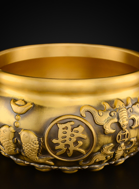 聚宝盆黄铜客厅玄关招店铺前台工艺品财铜缸铜制存钱罐大号