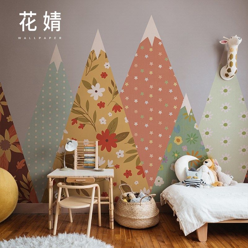 in儿童房墙纸男孩女孩卧室温馨墙布定制无缝电视背景墙壁纸壁画