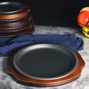 三聪加厚铸铁烤盘西餐牛扒铁板烧煎牛排铁板韩式烤肉圆盘商用