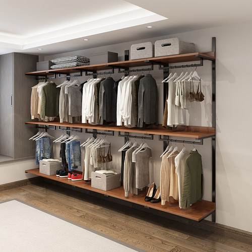 卧室衣帽架架落地放式步入式挂衣架铁艺实木子衣帽间