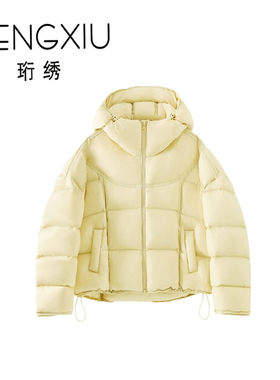 【春春Spring】珩绣2025新款纯色连帽排骨短款泡芙羽绒服XY-S010