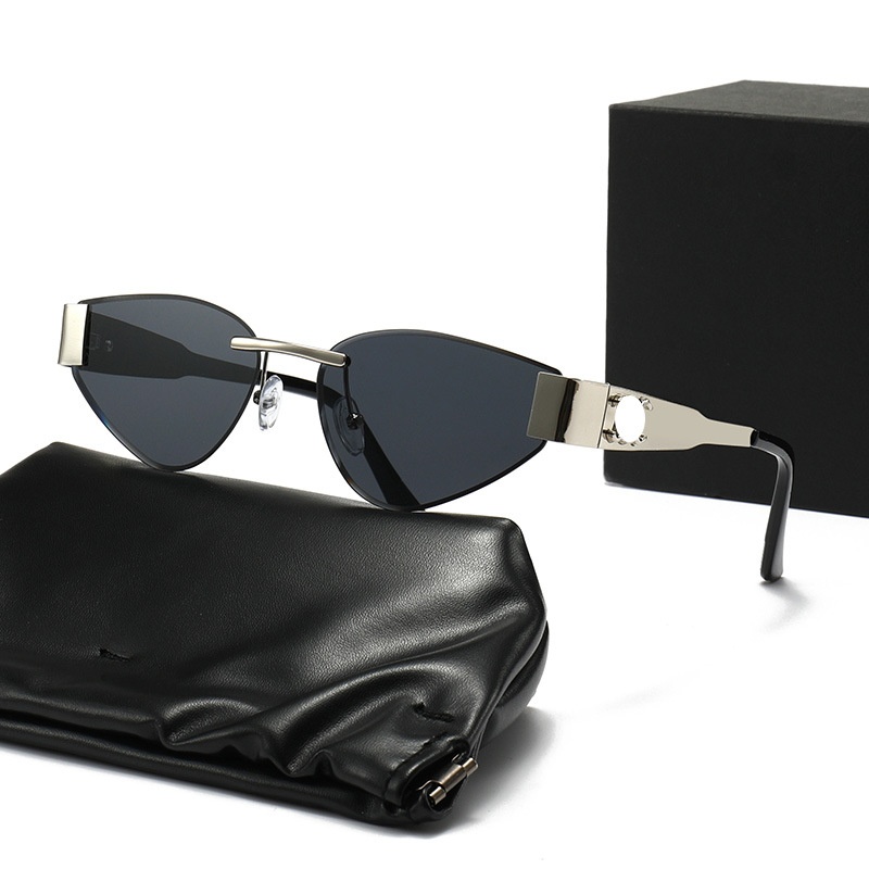 冬季新款凯旋无框金属墨镜女复古日系感三角猫眼太阳镜老钱风