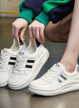 [严选品质]头层牛皮百搭小白鞋女2025春季新款韩版厚底耐磨女鞋