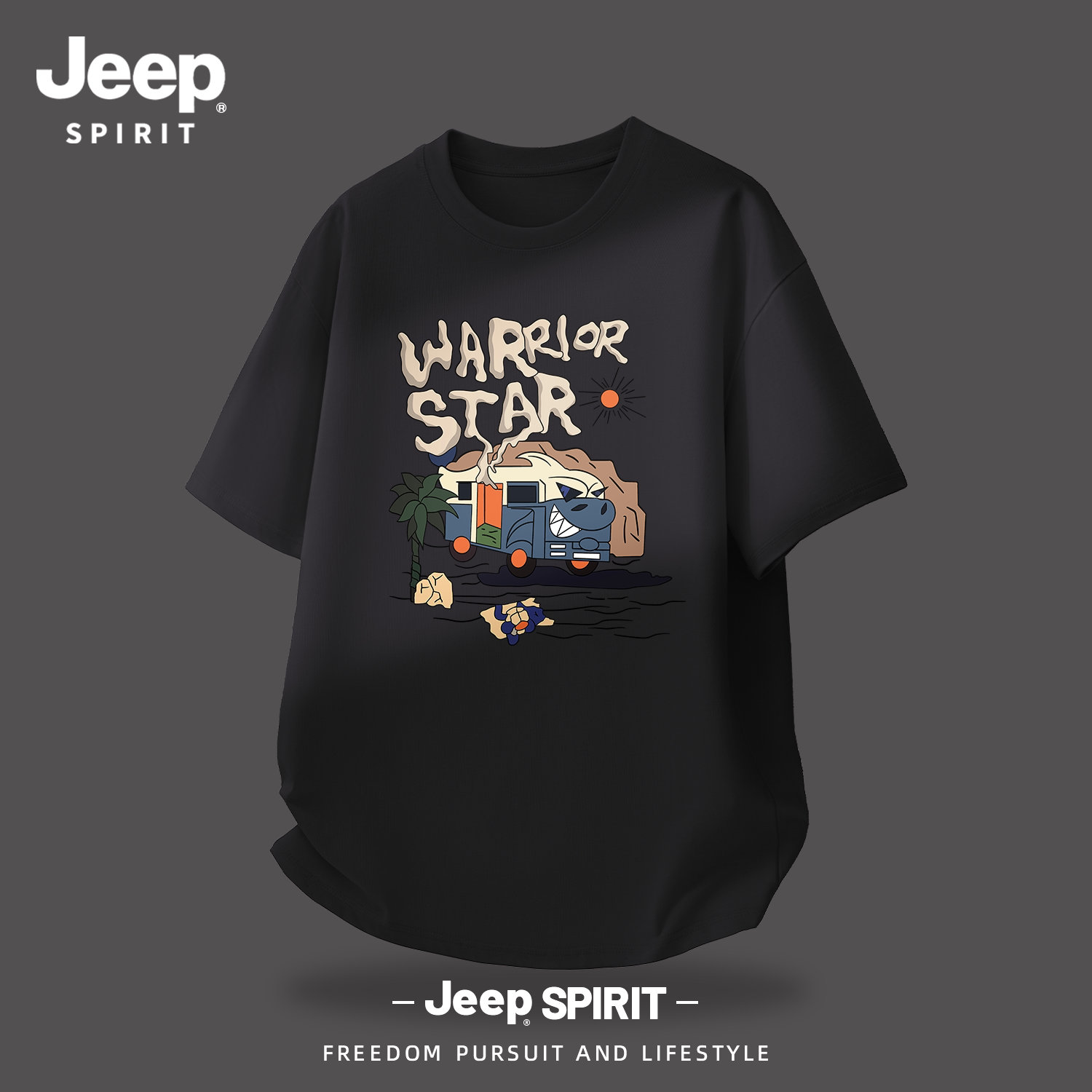 Jeep吉普男士打底衫纯棉t恤短袖男款2026新款春季趣味卡通车内搭