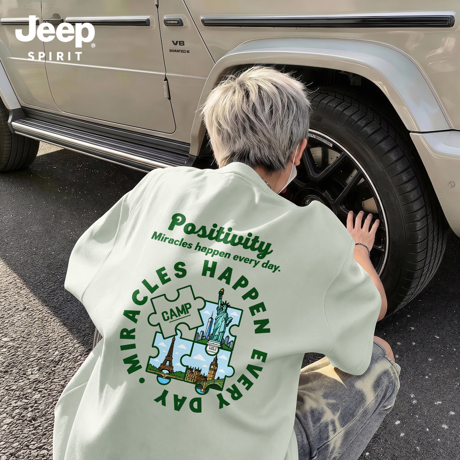 Jeep吉普男士短袖t恤五分袖美式
