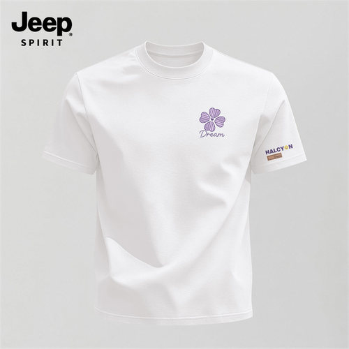 Jeep吉普白色男士纯棉短袖松弛感