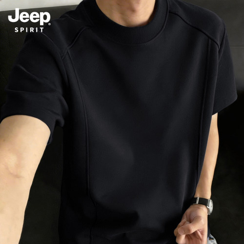 Jeep吉普拼接纯色宽松短袖T恤男