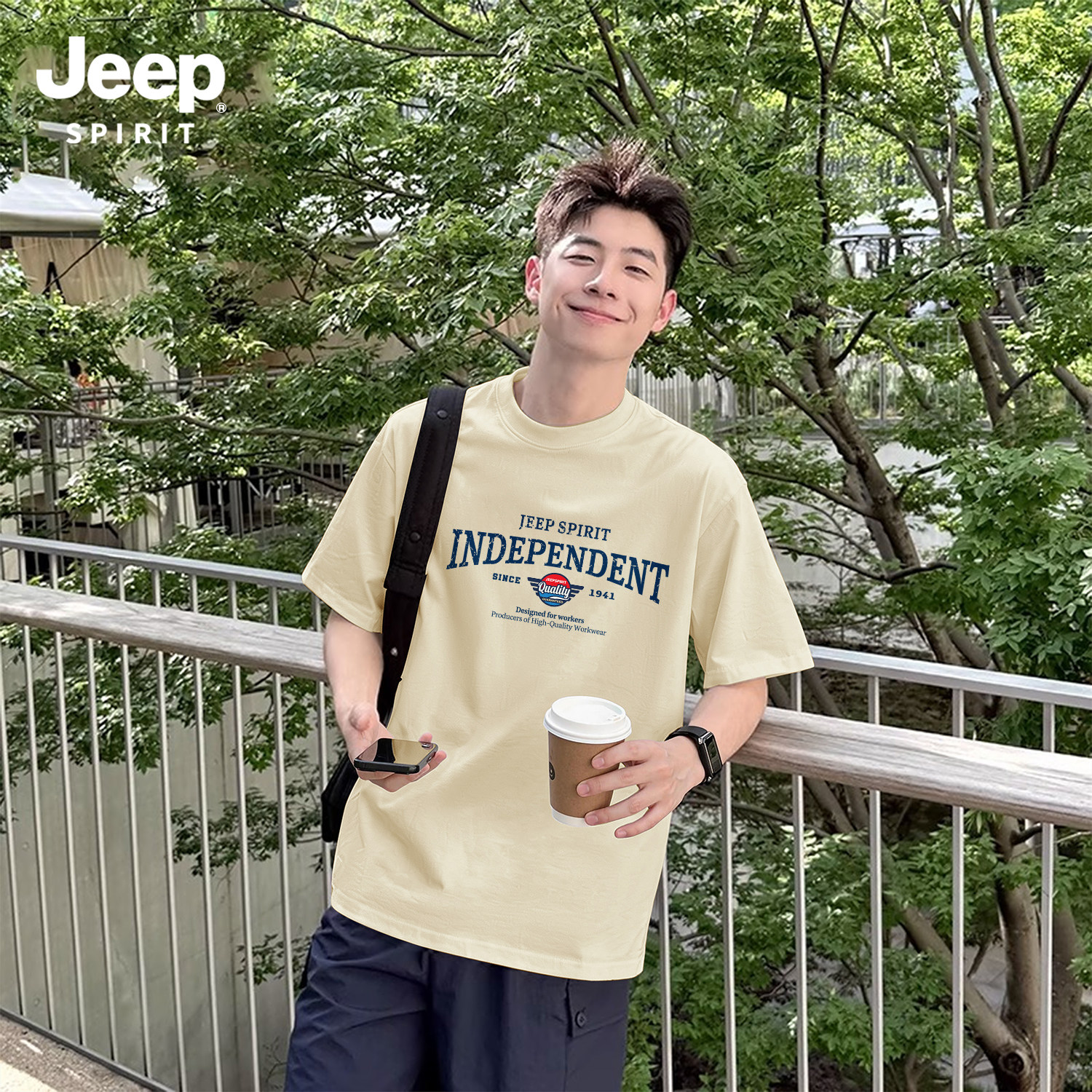 Jeep吉普纯棉短袖T恤宽松休闲