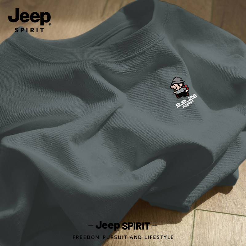 Jeep吉普美式潮流短袖t恤男款2026夏季五分袖衣服男休闲圆领半袖