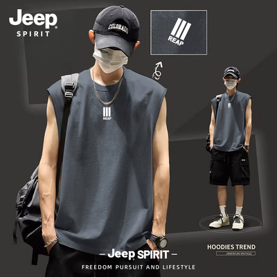 Jeep吉普男士纯棉背心男款坎肩