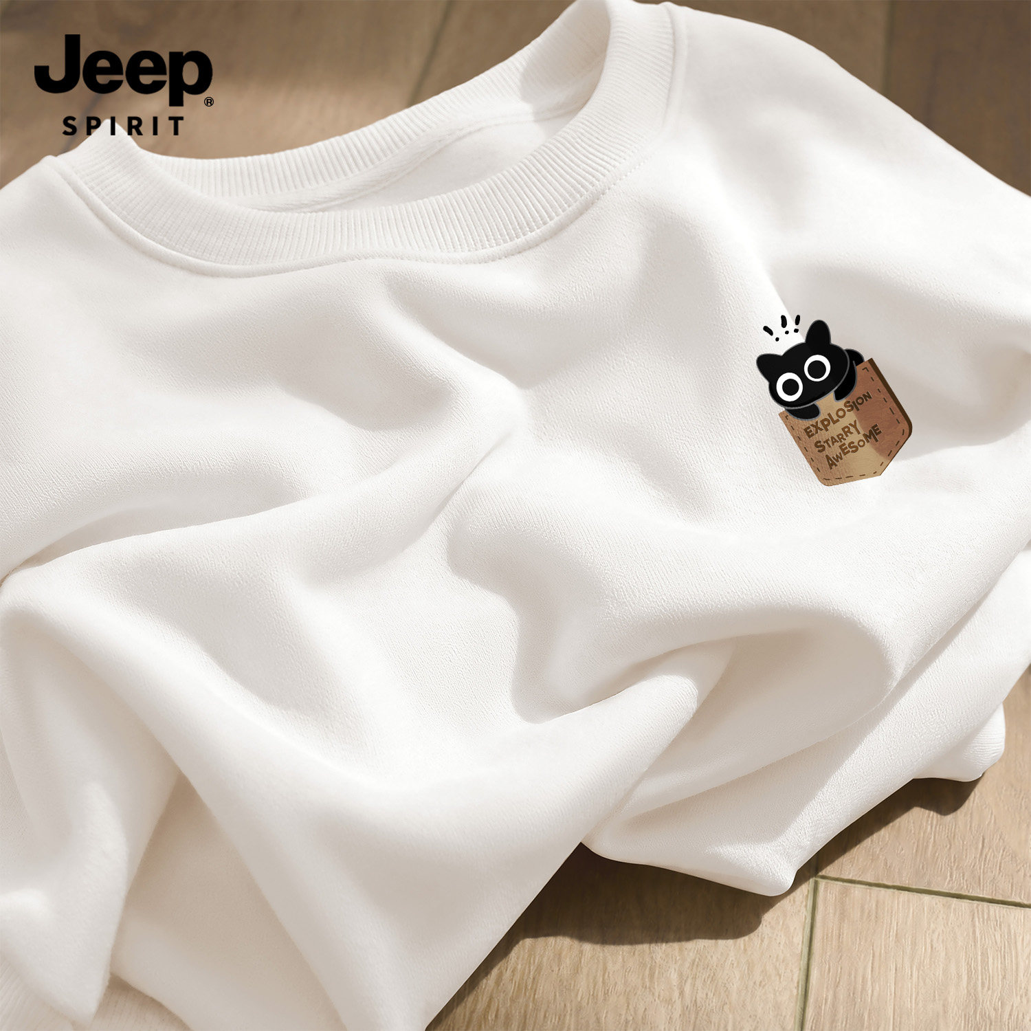 Jeep吉普猫咪圆领重磅卫衣男外套