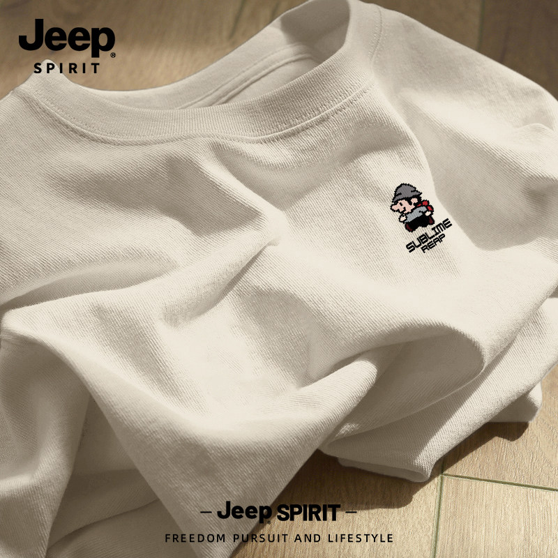 Jeep吉普重磅纯棉短袖t恤男款2026新款圆领宽松大码潮牌上衣男装