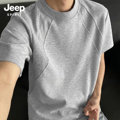 Jeep吉普螺纹灰色短袖T恤男士