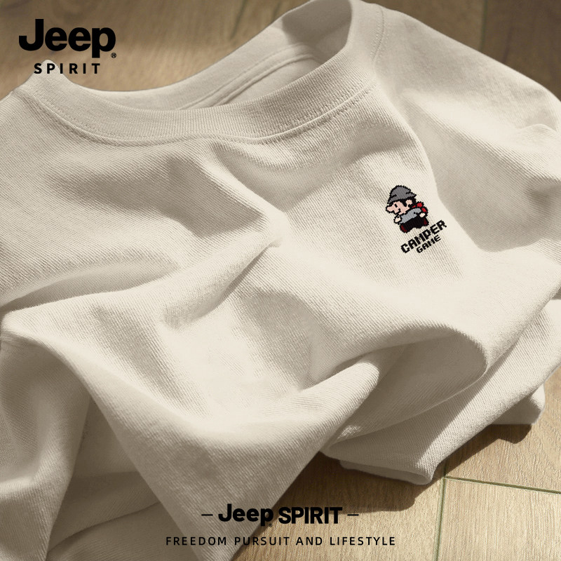 Jeep吉普重磅纯棉短袖t恤男款2026新款圆领宽松大码潮牌上衣男装
