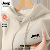 2025新款 宽松衣服男士 美式 Jeep吉普加绒连帽卫衣男款 套头上衣男装