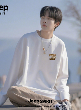 Jeep吉普美式纯棉长袖t恤男秋冬季2025新款宽松潮流青少年体恤衫