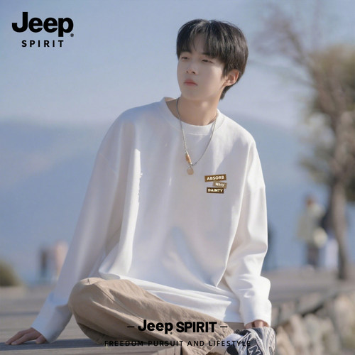 Jeep吉普美式纯棉长袖t恤男款