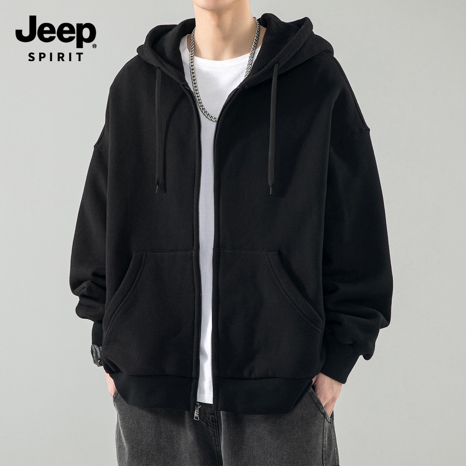 Jeep吉普男开衫拉链卫衣百搭上衣