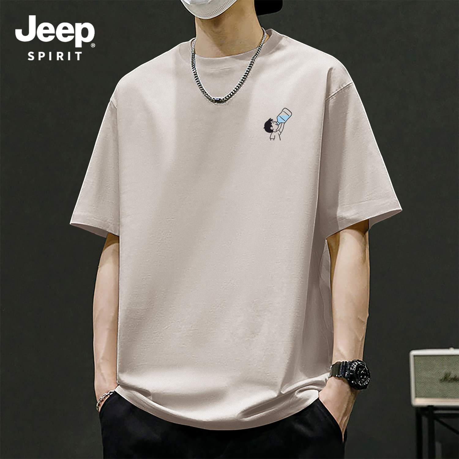 Jeep吉普纯棉短袖男日系印花t恤