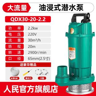 人民QDX潜水泵220V高扬程大流量农用灌溉380v三相抽水泵家用鱼塘