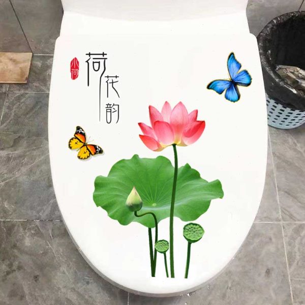 韵味荷花马桶贴家用装饰贴画浴室卫生间装饰贴秽净创意纸自粘防水图片