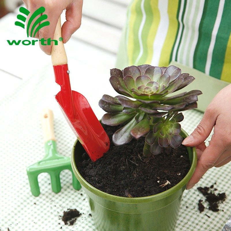 沃施worth园艺儿童工具盆栽多肉挖沙铁铲耙子木把赶海玩具铲子