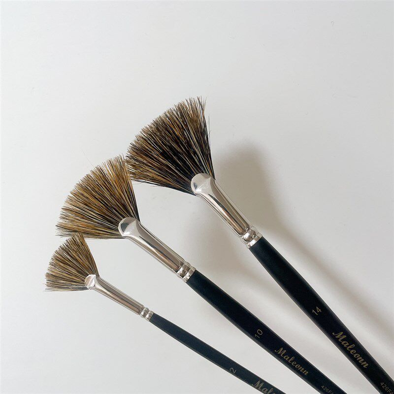 玛琅画笔426猪鬃毛扇形画刷鱼尾刷水彩水粉丙烯油画扇形笔