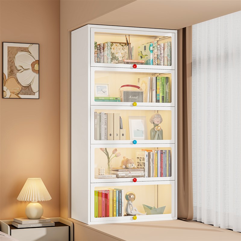 钢制飘窗柜阳台收纳柜卧室置物柜放窗台书K架玻璃书柜落地收纳柜