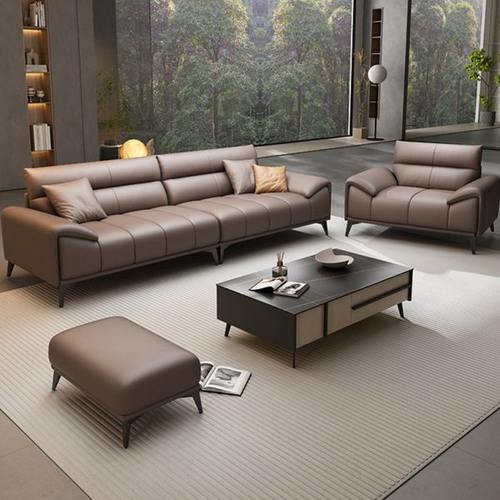 办公室意式极简沙发茶几组合商务接待会客三人位直排真皮洽谈沙发