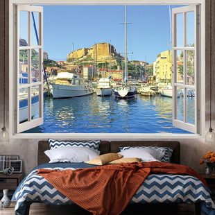 温馨窗户房间装 饰背景布卧室床头挂布宿舍床铺遮挡帘秋日暖阳挂毯