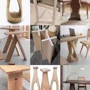 办公实木大板桌脚支架原木岛台桌腿松木吧台侘寂中式茶桌脚椅定制