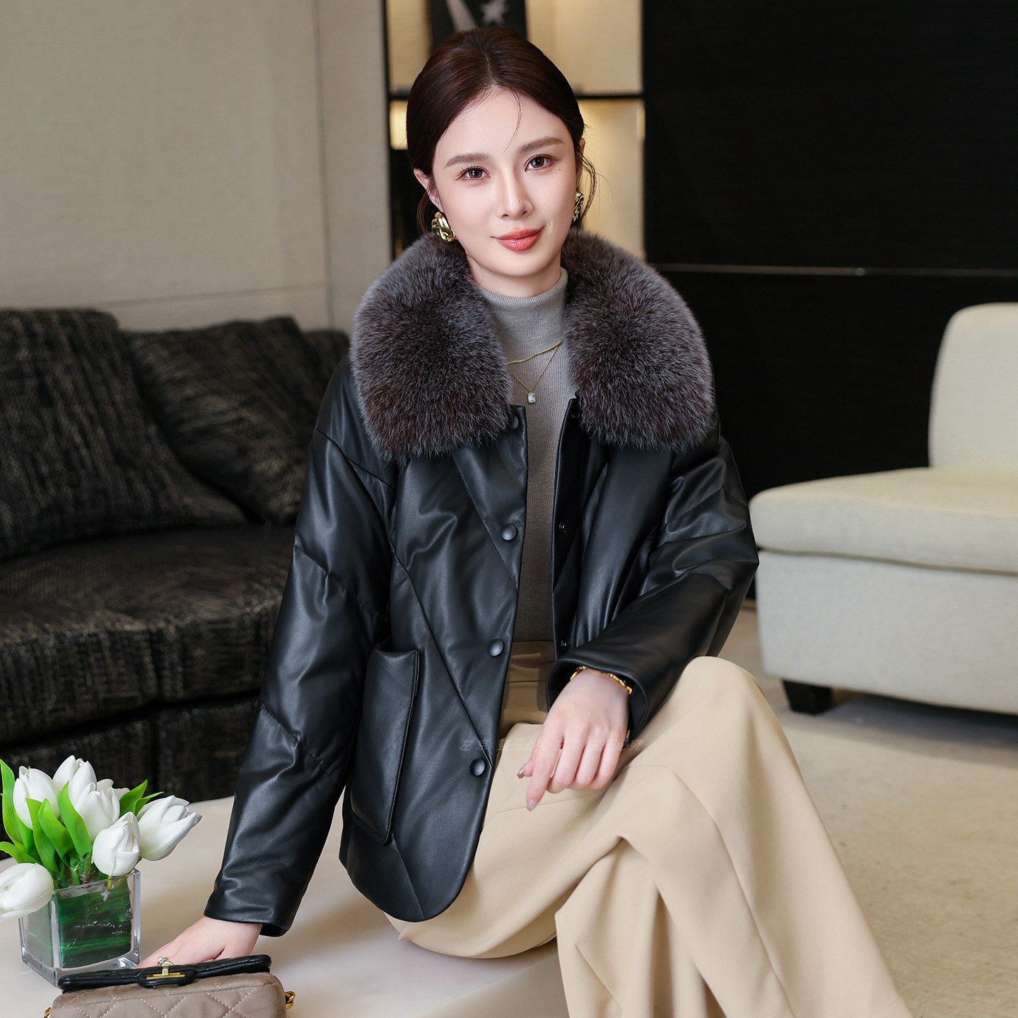 海宁真皮羽绒服皮衣短款