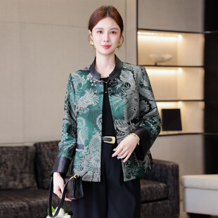 海宁2025新款 外套绵羊皮小个子复古花色国风夹克 真皮皮衣女短款