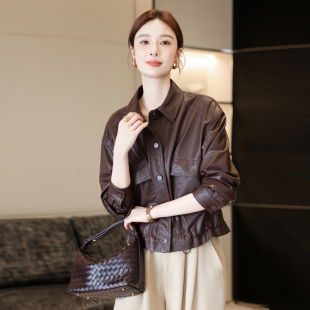 海宁2025春秋新款真皮皮衣女短款复古短款外套海宁绵羊皮宽松爆款