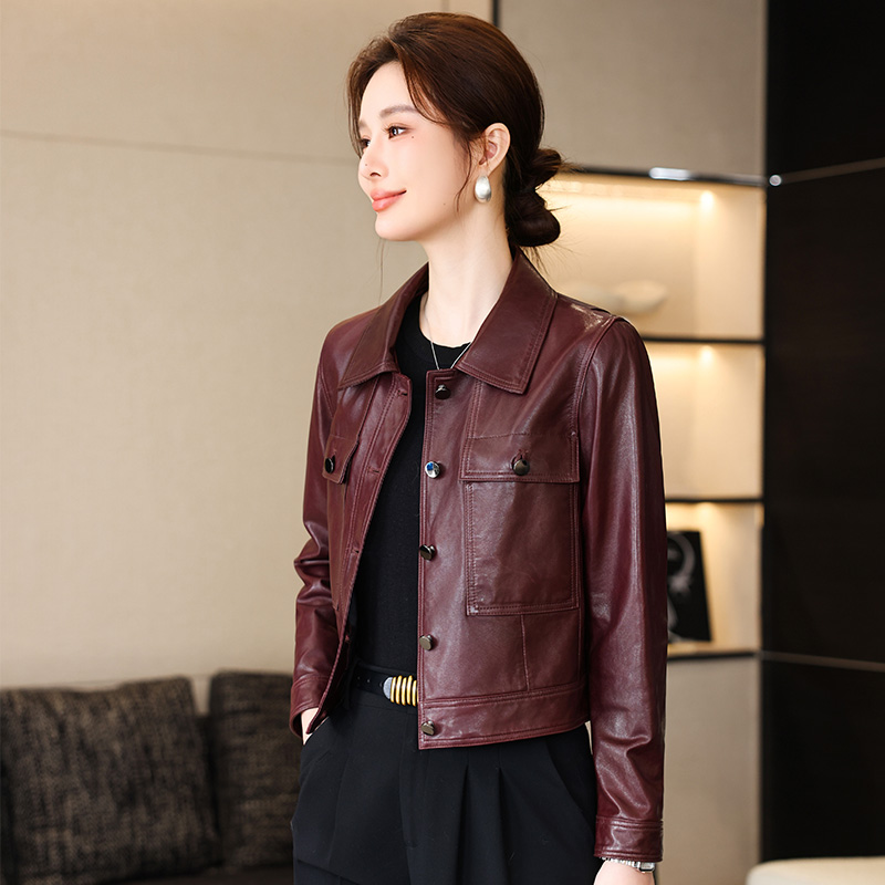 海宁2025春秋新款短款真皮皮衣