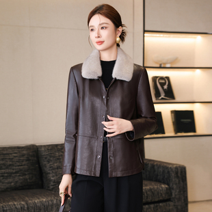 水貂毛领绵羊皮休闲夹克外套潮 新款 真皮羽绒服皮衣女短款 2025冬季
