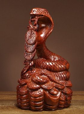 花梨木雕蛇摆件实木质雕刻十二生肖蛇红木家居客厅装饰工艺品送礼
