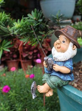 花园装饰庭院布置假山水池鱼池装饰道具钓鱼精灵户外创意树脂摆件