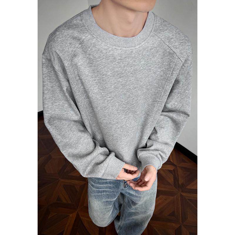 重磅螺纹拼接卫衣男款秋季潮牌美式复古版型t恤长袖无帽外套QQ