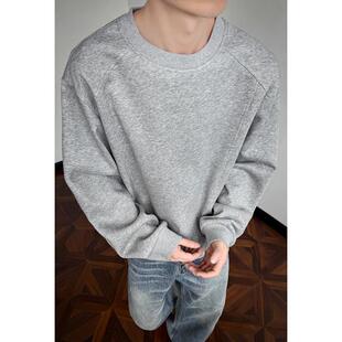 重磅螺纹拼接卫衣男款秋季潮牌美式复古版型t恤长袖无帽外套QQ