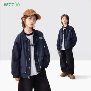 王兔兔男童外套2025秋冬新款儿童韩版假两件牛仔外套中大童上衣潮