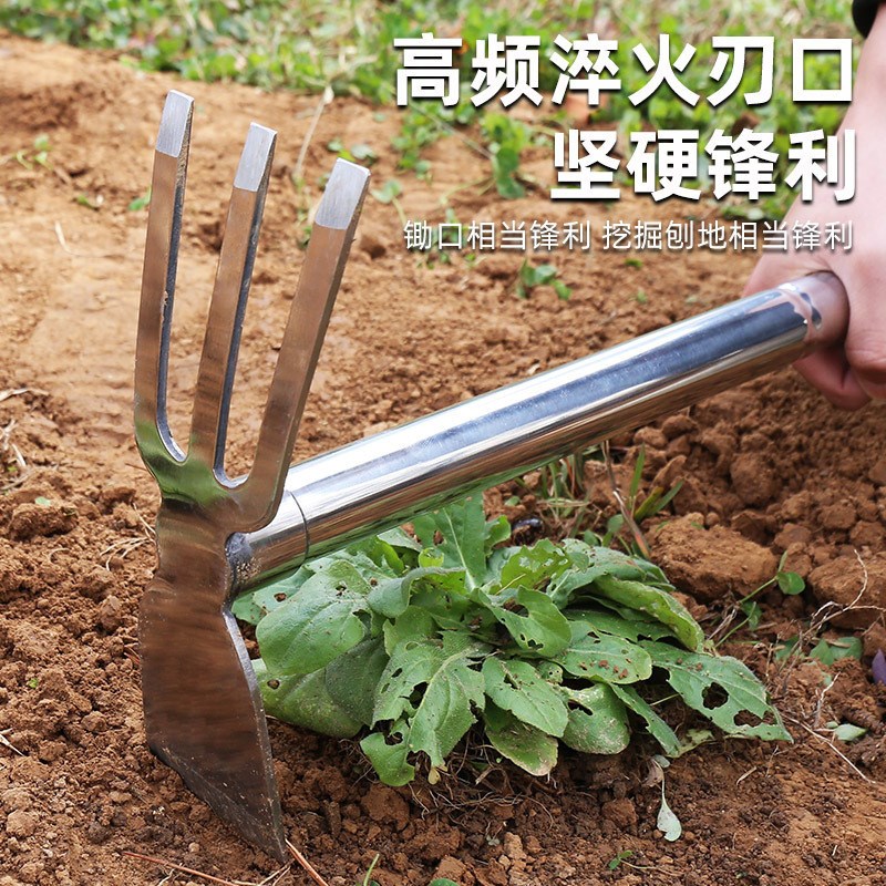 不锈钢小锄头家用种菜园艺种花工具小铲子铁锹两用.户外挖笋土