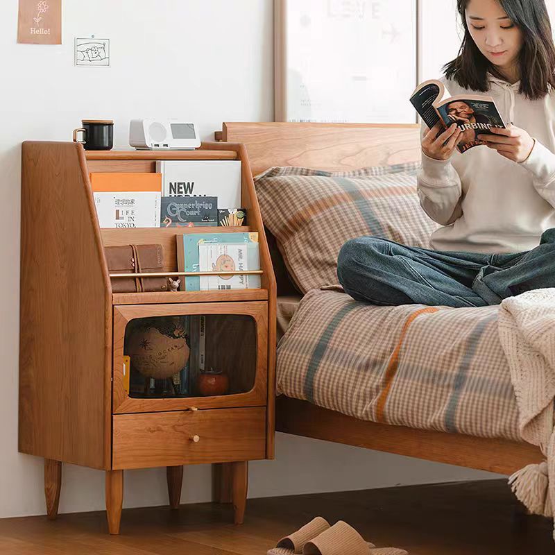 中古樱桃木杂志柜实木小书架简约多功能边角柜储物柜北欧收纳柜