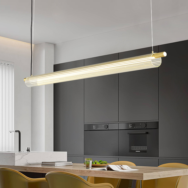 现代简约长条餐厅吊灯 设计师客厅吧台茶室一字灯饰卧室书房LED灯