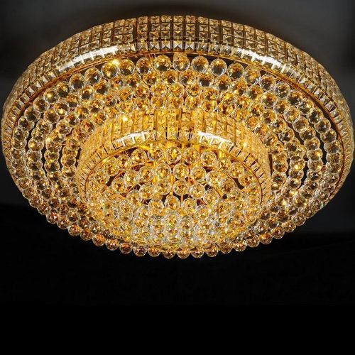 供应金色水晶灯卧室书房LED水晶灯现代简约圆形客厅水晶吸顶灯具