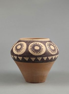 仰韶文化博物馆大河村白衣曲腹太阳纹彩陶钵仿古工艺品陶器摆件