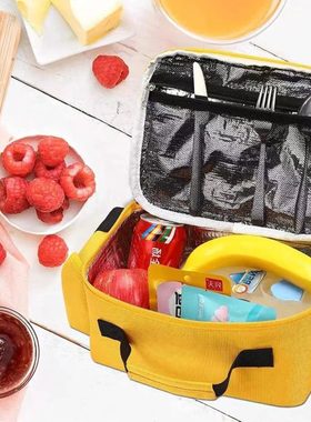新款卡通儿童午餐盒多层袋冷热餐手提便携野餐包黄色校车收纳家用