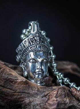 渡鸦默物系列原创文玩机械饰升》佛头配《传藏手工珠925银飞吊坠