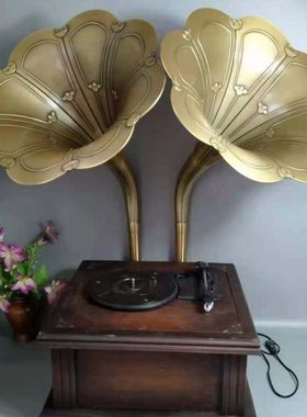 民俗老物件留声机唱片机黑胶唱片民国老上海大喇叭影视道具摆件